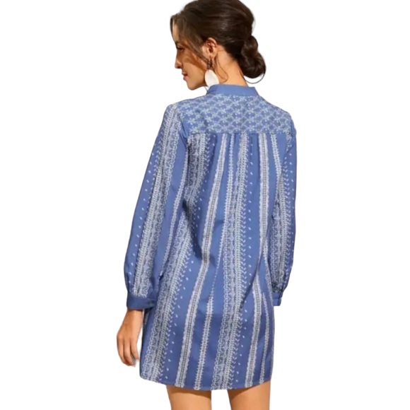 ZARA Blue and White Embroidered Boho Mini Dress or Tunic Top Size M - Picture 2 of 9